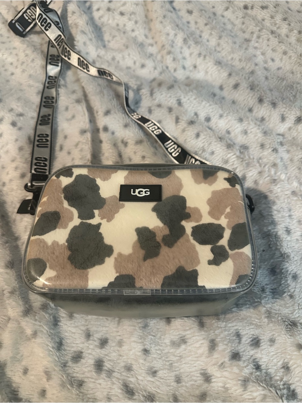 Like New UGG Janey II Clear Calf Hair Crossbody Bag in Cream, Tan & Gray